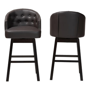 Baxton Studio Baxton Studio Avril Modern Faux Leather Tufted Swivel Barstools with Nailhead Trim - Set of 2 Brown BBT5210A1-BS-Brown