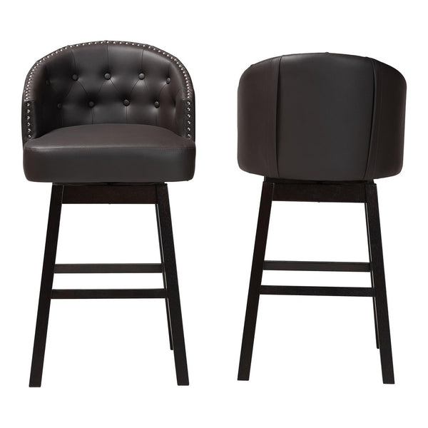 Baxton Studio Baxton Studio Avril Modern Faux Leather Tufted Swivel Barstools with Nailhead Trim - Set of 2 Brown BBT5210A1-BS-Brown