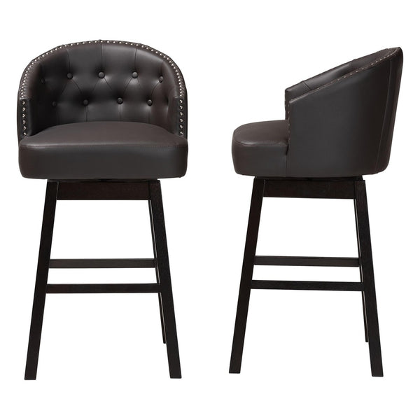 Baxton Studio Baxton Studio Avril Modern Faux Leather Tufted Swivel Barstools with Nailhead Trim - Set of 2 Brown BBT5210A1-BS-Brown