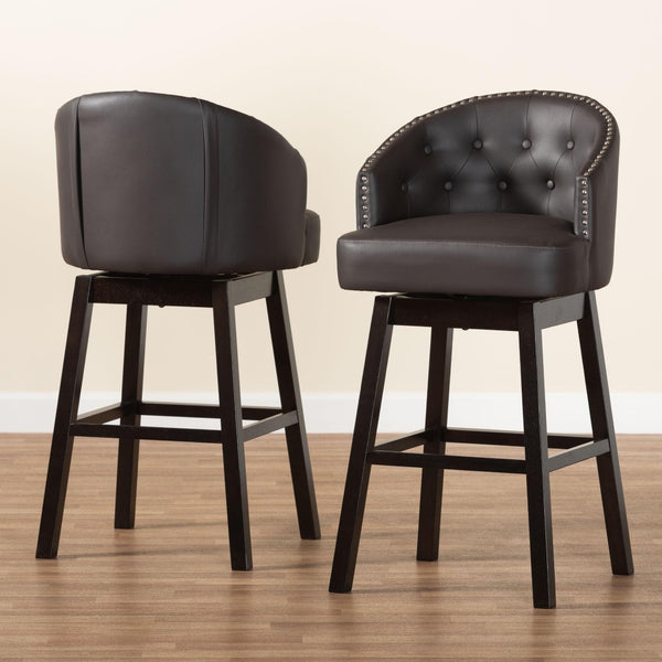 Baxton Studio Baxton Studio Avril Modern Faux Leather Tufted Swivel Barstools with Nailhead Trim - Set of 2 Brown BBT5210A1-BS-Brown