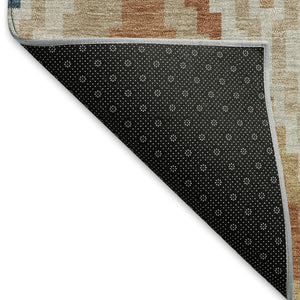 HomeRoots 8' Modern Geometric Beige, Blue & Terra Cotta Round Washable Area Rug for Indoor & Outdoor Use 659702