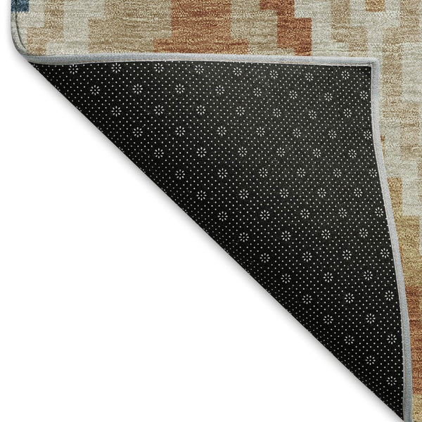 HomeRoots 8' Modern Geometric Beige, Blue & Terra Cotta Round Washable Area Rug for Indoor & Outdoor Use 659702