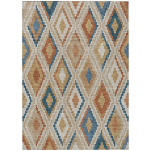 HomeRoots 9' X 12' Geometric Washable Area Rug in Beige, Blue & Terra Cotta for Indoor/Outdoor Elegance 659704