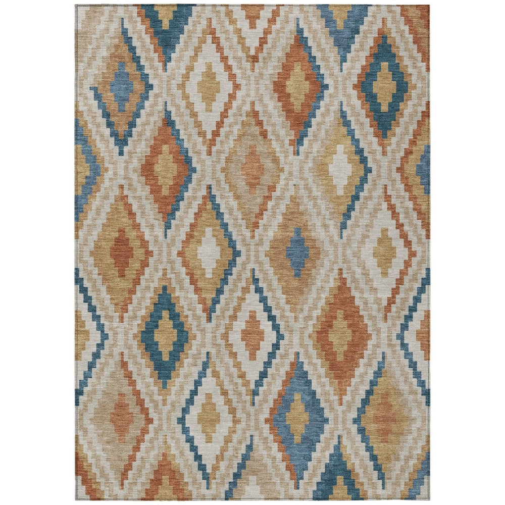 HomeRoots 10' Geometric Washable Area Rug in Beige, Blue & Terra Cotta – Perfect for Indoor & Outdoor Spaces! 659705