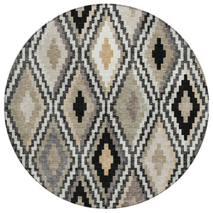 HomeRoots 8' Modern Geometric Round Rug in Black, Ivory & Beige - Durable, Washable, Indoor/Outdoor Use! 659708