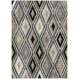 HomeRoots 8' X 10' Stylish Black Ivory Beige Geometric Washable Area Rug for Indoor & Outdoor Use 659709