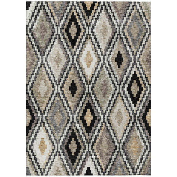 HomeRoots 8' X 10' Stylish Black Ivory Beige Geometric Washable Area Rug for Indoor & Outdoor Use 659709
