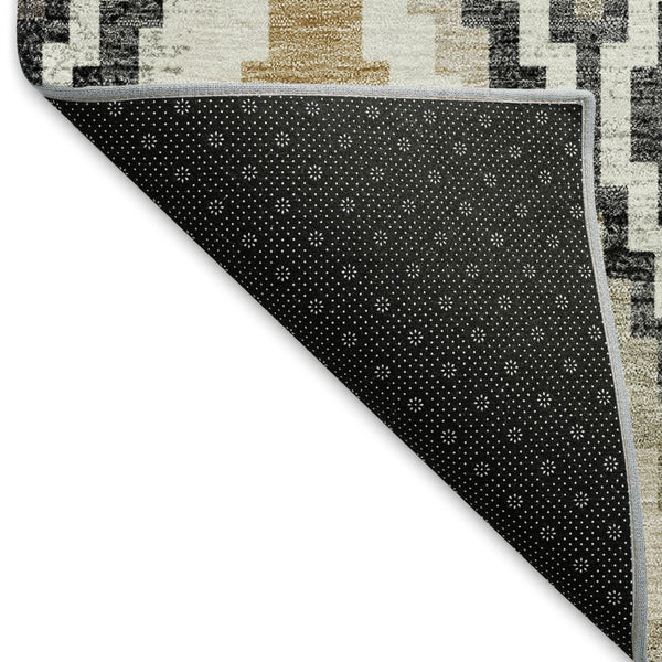 HomeRoots 8' X 10' Stylish Black Ivory Beige Geometric Washable Area Rug for Indoor & Outdoor Use 659709