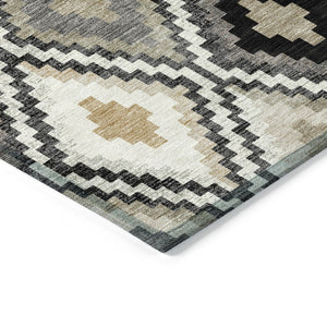 HomeRoots 8' X 10' Stylish Black Ivory Beige Geometric Washable Area Rug for Indoor & Outdoor Use 659709
