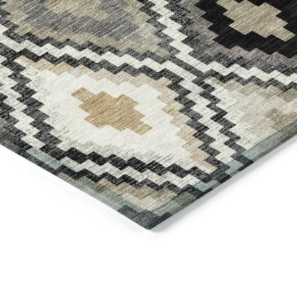 HomeRoots 8' X 10' Stylish Black Ivory Beige Geometric Washable Area Rug for Indoor & Outdoor Use 659709