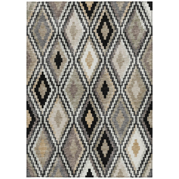 HomeRoots 10' Modern Geometric Washable Area Rug in Black, Ivory & Beige for Indoor/Outdoor Use - Durable & Stylish 659711