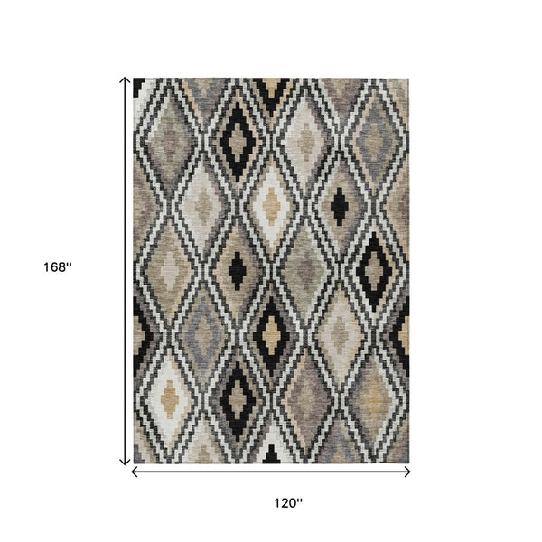 HomeRoots 10' Modern Geometric Washable Area Rug in Black, Ivory & Beige for Indoor/Outdoor Use - Durable & Stylish 659711