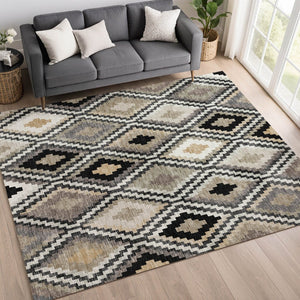 HomeRoots 10' Modern Geometric Washable Area Rug in Black, Ivory & Beige for Indoor/Outdoor Use - Durable & Stylish 659711