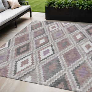 HomeRoots 5' X 8' Blush, Ivory & Gray Geometric Area Rug – Stylish, Durable, Washable for Indoor/Outdoor Use 659713