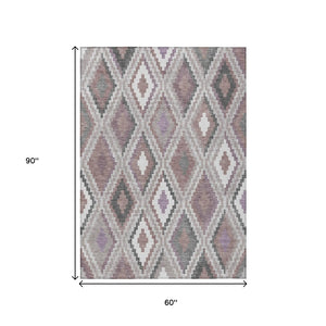 HomeRoots 5' X 8' Blush, Ivory & Gray Geometric Area Rug – Stylish, Durable, Washable for Indoor/Outdoor Use 659713