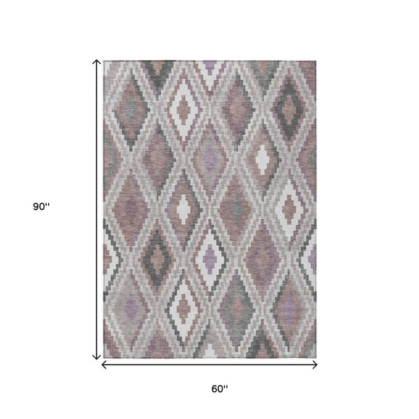 HomeRoots 5' X 8' Blush, Ivory & Gray Geometric Area Rug – Stylish, Durable, Washable for Indoor/Outdoor Use 659713