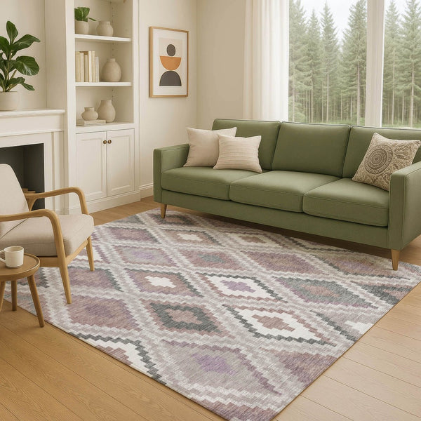 HomeRoots 5' X 8' Blush, Ivory & Gray Geometric Area Rug – Stylish, Durable, Washable for Indoor/Outdoor Use 659713