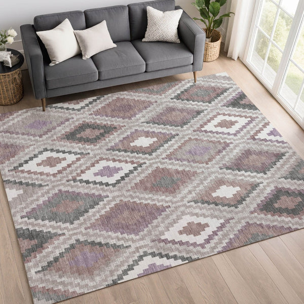 HomeRoots 5' X 8' Blush, Ivory & Gray Geometric Area Rug – Stylish, Durable, Washable for Indoor/Outdoor Use 659713