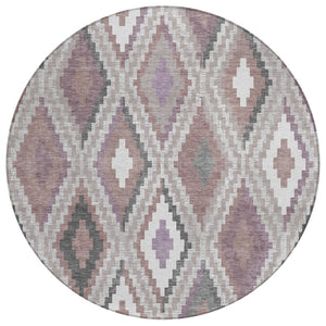 HomeRoots 8' Blush Ivory and Gray Round Geometric Rug - Stylish, Washable for Indoor/Outdoor Use & Easy Care 659714
