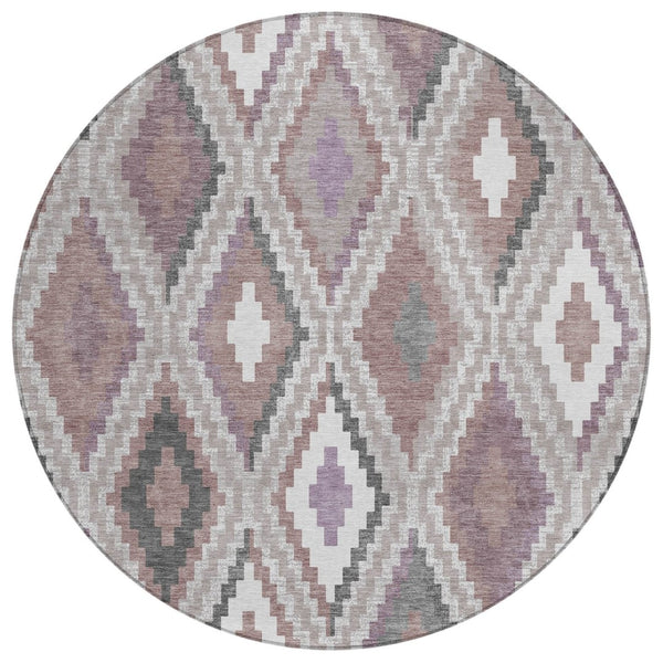 HomeRoots 8' Blush Ivory and Gray Round Geometric Rug - Stylish, Washable for Indoor/Outdoor Use & Easy Care 659714