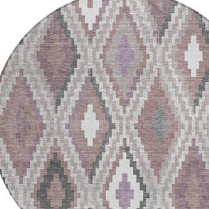 HomeRoots 8' Blush Ivory and Gray Round Geometric Rug - Stylish, Washable for Indoor/Outdoor Use & Easy Care 659714