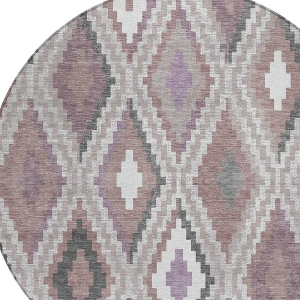 HomeRoots 8' Blush Ivory and Gray Round Geometric Rug - Stylish, Washable for Indoor/Outdoor Use & Easy Care 659714