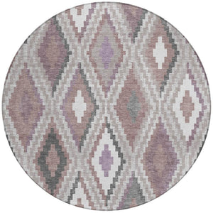 HomeRoots 8' Blush Ivory and Gray Round Geometric Rug - Stylish, Washable for Indoor/Outdoor Use & Easy Care 659714