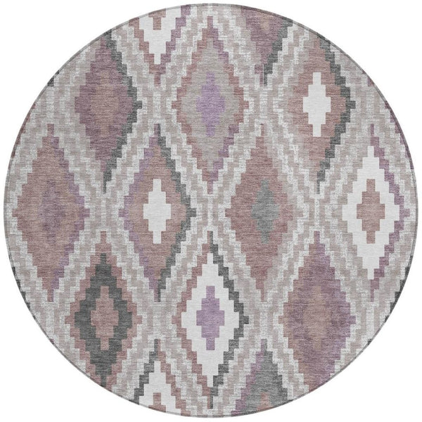 HomeRoots 8' Blush Ivory and Gray Round Geometric Rug - Stylish, Washable for Indoor/Outdoor Use & Easy Care 659714