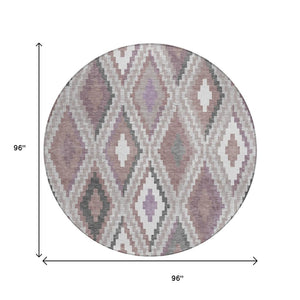 HomeRoots 8' Blush Ivory and Gray Round Geometric Rug - Stylish, Washable for Indoor/Outdoor Use & Easy Care 659714