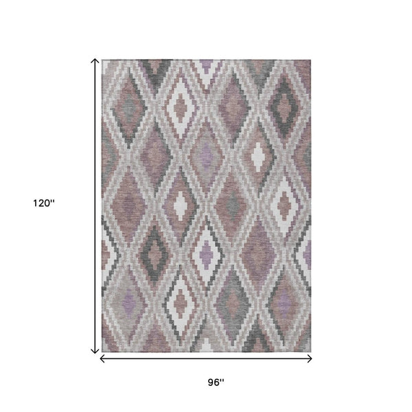 HomeRoots 8' X 10' Blush Ivory & Gray Geometric Washable Indoor/Outdoor Area Rug - Durable & Stylish Decor Choice! 659715