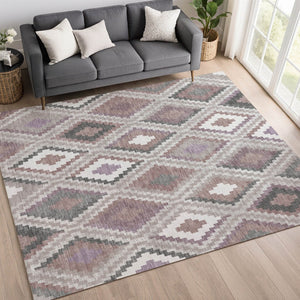 HomeRoots 9' X 12' Blush Ivory and Gray Geometric Area Rug – Stylish, Washable, Durable for Indoor/Outdoor Use 659716