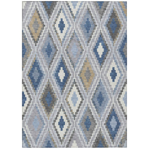HomeRoots 8' X 10' Modern Geometric Denim Blue Gray Ivory Area Rug – Durable, Washable for Indoor/Outdoor Use 659721