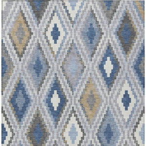 HomeRoots 10' Stylish Geometric Denim Blue Gray Ivory Area Rug – Washable, Durable for Indoor & Outdoor Use 659723