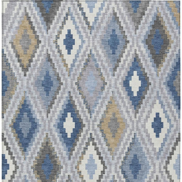 HomeRoots 10' Stylish Geometric Denim Blue Gray Ivory Area Rug – Washable, Durable for Indoor & Outdoor Use 659723