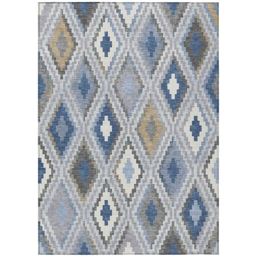 HomeRoots 10' Stylish Geometric Denim Blue Gray Ivory Area Rug – Washable, Durable for Indoor & Outdoor Use 659723