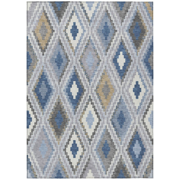 HomeRoots 10' Stylish Geometric Denim Blue Gray Ivory Area Rug – Washable, Durable for Indoor & Outdoor Use 659723