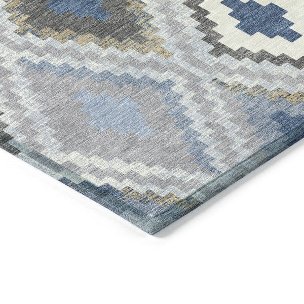 HomeRoots 10' Stylish Geometric Denim Blue Gray Ivory Area Rug – Washable, Durable for Indoor & Outdoor Use 659723