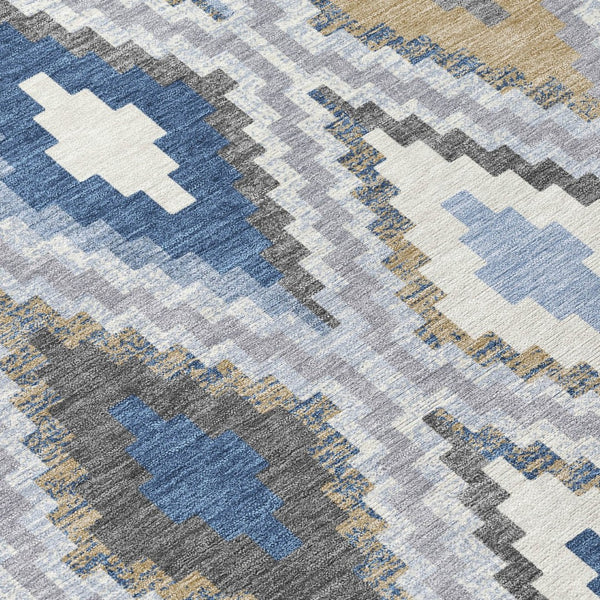HomeRoots 10' Stylish Geometric Denim Blue Gray Ivory Area Rug – Washable, Durable for Indoor & Outdoor Use 659723