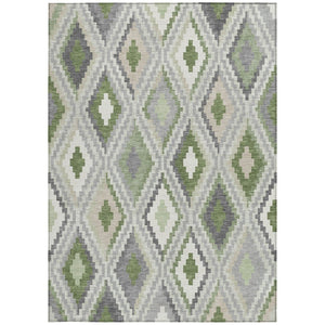 HomeRoots 5' X 8' Stylish Fern Green Gray Ivory Geometric Washable Area Rug for Indoor/Outdoor Living Spaces 659725