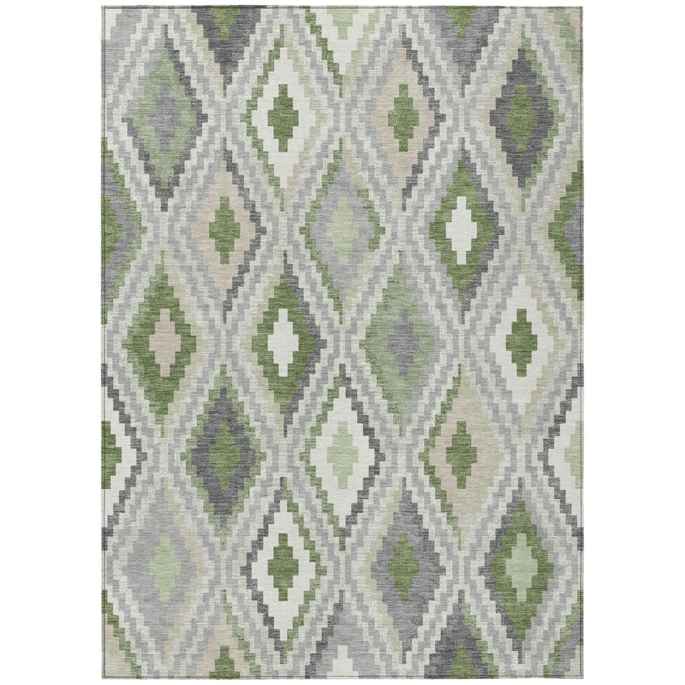 HomeRoots 5' X 8' Stylish Fern Green Gray Ivory Geometric Washable Area Rug for Indoor/Outdoor Living Spaces 659725