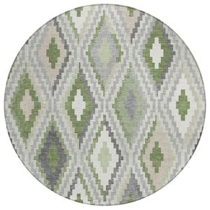 HomeRoots 8' Stylish Fern Green Gray Ivory Round Geometric Rug – Washable, Durable for Indoor & Outdoor Use! 659726