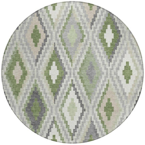 HomeRoots 8' Stylish Fern Green Gray Ivory Round Geometric Rug – Washable, Durable for Indoor & Outdoor Use! 659726