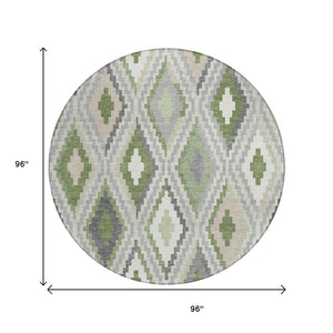 HomeRoots 8' Stylish Fern Green Gray Ivory Round Geometric Rug – Washable, Durable for Indoor & Outdoor Use! 659726