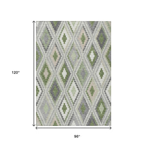 HomeRoots 8' X 10' Stylish Fern Green, Gray & Ivory Geometric Washable Rug for Indoor & Outdoor Use 659727