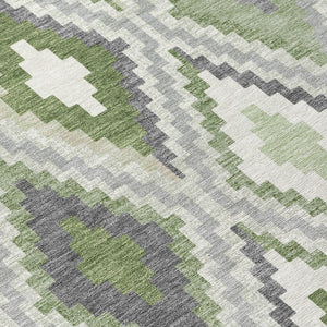 HomeRoots 8' X 10' Stylish Fern Green, Gray & Ivory Geometric Washable Rug for Indoor & Outdoor Use 659727