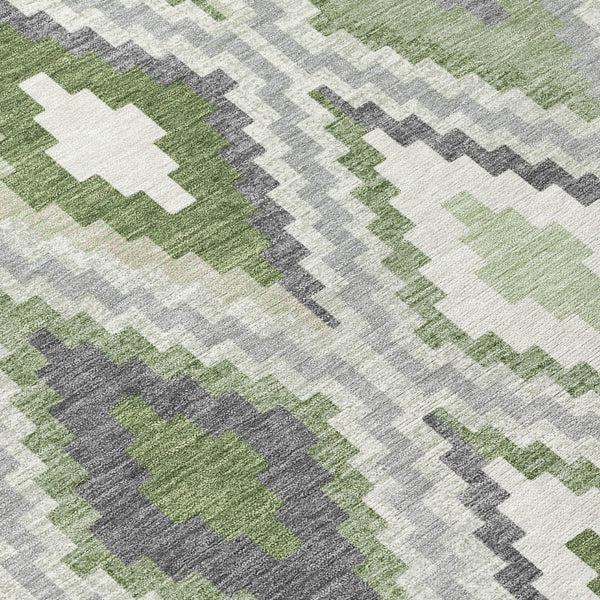 HomeRoots 8' X 10' Stylish Fern Green, Gray & Ivory Geometric Washable Rug for Indoor & Outdoor Use 659727