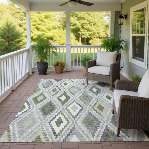 HomeRoots 8' X 10' Stylish Fern Green, Gray & Ivory Geometric Washable Rug for Indoor & Outdoor Use 659727