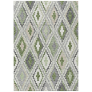 HomeRoots 9' X 12' Washable Indoor Outdoor Area Rug – Geometric Fern Green, Gray, Ivory – Durable & Stylish Decor 659728