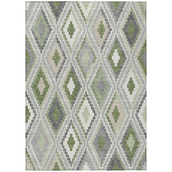 HomeRoots 10' Stylish Fern Green Gray & Ivory Geometric Indoor/Outdoor Washable Area Rug for High-Traffic Spaces 659729