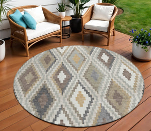 HomeRoots 8' Stylish Taupe Gold & Ivory Geometric Washable Area Rug - Perfect for Indoor/Outdoor Spaces! 659732